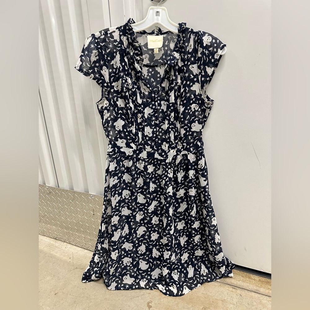 Modcloth Sheer Ghost Print Retro Dress